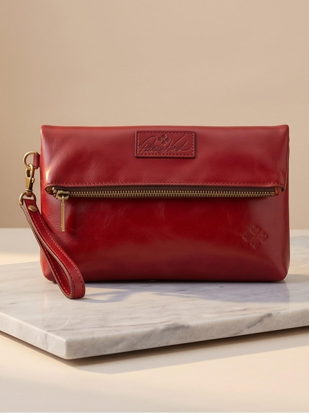 Patricia Nash Red Leather Wristlet Clutch with Zip Pocket